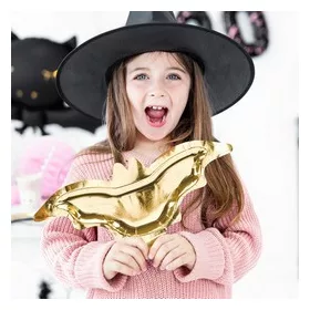   Denevér Formájú Fényes Arany Parti Tányér Halloween-re – 38 cm, 6 db