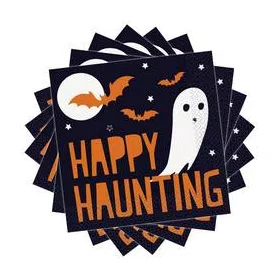   Happy Haunting Fekete-Narancs Feliratos Halloween Parti Szalvéta – 33×33 cm, 16 db