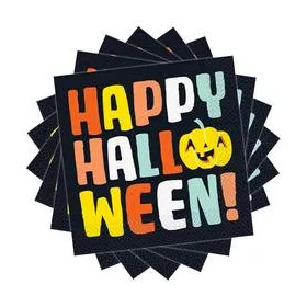   Happy Halloween Fekete Parti Szalvéta – Színes Felirattal, 33×33 cm, 16 db