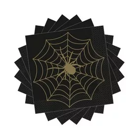   Fekete Arany Pókháló Mintás Halloween Parti Szalvéta – 33×33 cm, 16 db