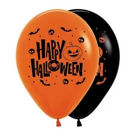   Halloween lufi szett Happy Halloween mintával – 12 db, 30 cm, narancs-fekete
