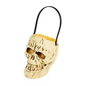   Koponya formájú műanyag cukorgyűjtő vödör Halloweenre – 20 cm