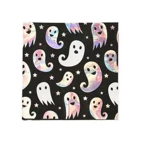   Fekete-Ezüst Szellemes Papír Szalvéta – Halloween Parti Szalvéta, 33×33 cm, 8 db-os