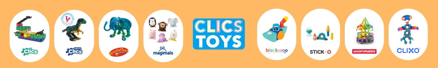 Clics és Nano Clics kategória banner a Kreatívjátékban: Vödrös építőjátékok, Nano Clics kreatív szettek és mágneses Blockaroo blokkok beszállítói készletről.