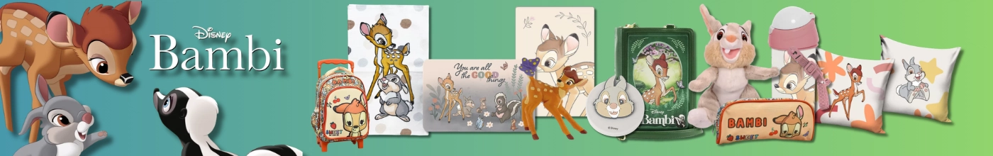 Hivatalos Disney Bambi játékok, babaruhák és ovis kiegészítők: Thumper Toppancs nyuszi plüss, Loungefly Bambi mini hátizsák, gurulós ovis táska, Bambi Cute One baba nadrág és rugdalózó, velúr párnahuzat, valamint 1000 darabos Disney Bambi puzzle a Kreativjatek.hu webáruházban.