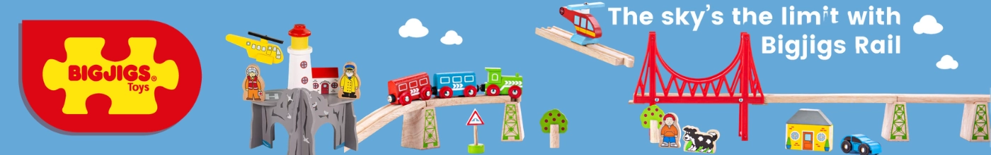 Bigjigs Rail fa vonatpálya kiegészítők: mozdonyok, vagonok, sínek és hidak kompatibilis választéka