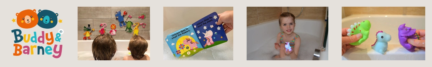 Buddy & Barney tapassz a csempére fürdőjátékok: színváltós és világító figurák dínó, unikornis és jármű mintával