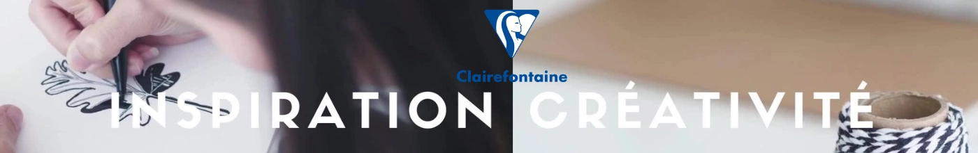 Clairefontaine művészeti és kreatív papíráruk a Kreatívjáték webáruházban: INSPIRATION és CRÉATIVITÉ feliratú márka banner rajzoló kézzel, PaintON és Décopatch termékekhez.