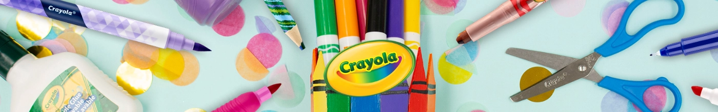 Crayola kategória banner a Kreatívjátékban: Washimals kimosható állatkák, Color Wonder maszatmentes kifestők és kimosható filctoll készletek beszállítói készletről.