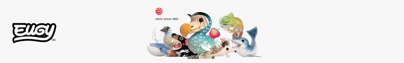 EUGY kategória banner a Kreatívjátékban: 3D karton puzzle figurák, környezetbarát állatmodellek, dinoszauruszok és unikornisok széles választékban, beszállítói készletről.