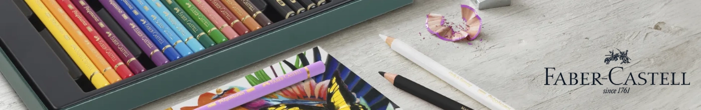 Faber-Castell kategória banner a Kreatívjátékban: Grip ergonómikus ceruzák, Black Edition színes ceruzakészletek, pasztell szövegkiemelők és professzionális akvarell kellékek beszállítói készletről.
