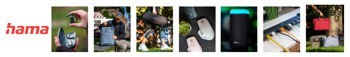 Hama márka kínálata: Elegáns fotóalbumok, színes vezeték nélküli egerek, Bluetooth hangszórók, webkamerák és praktikus notebook táskák a Kreatívjáték webáruházban.